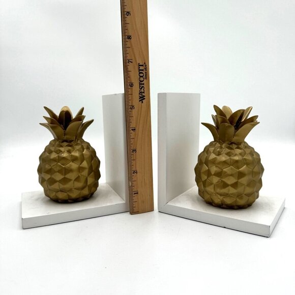 Bookends Book Ends Golden Pineapple Lucky 1 Pair Book Stoppers Bookshelves Decor - Picture 1 of 4